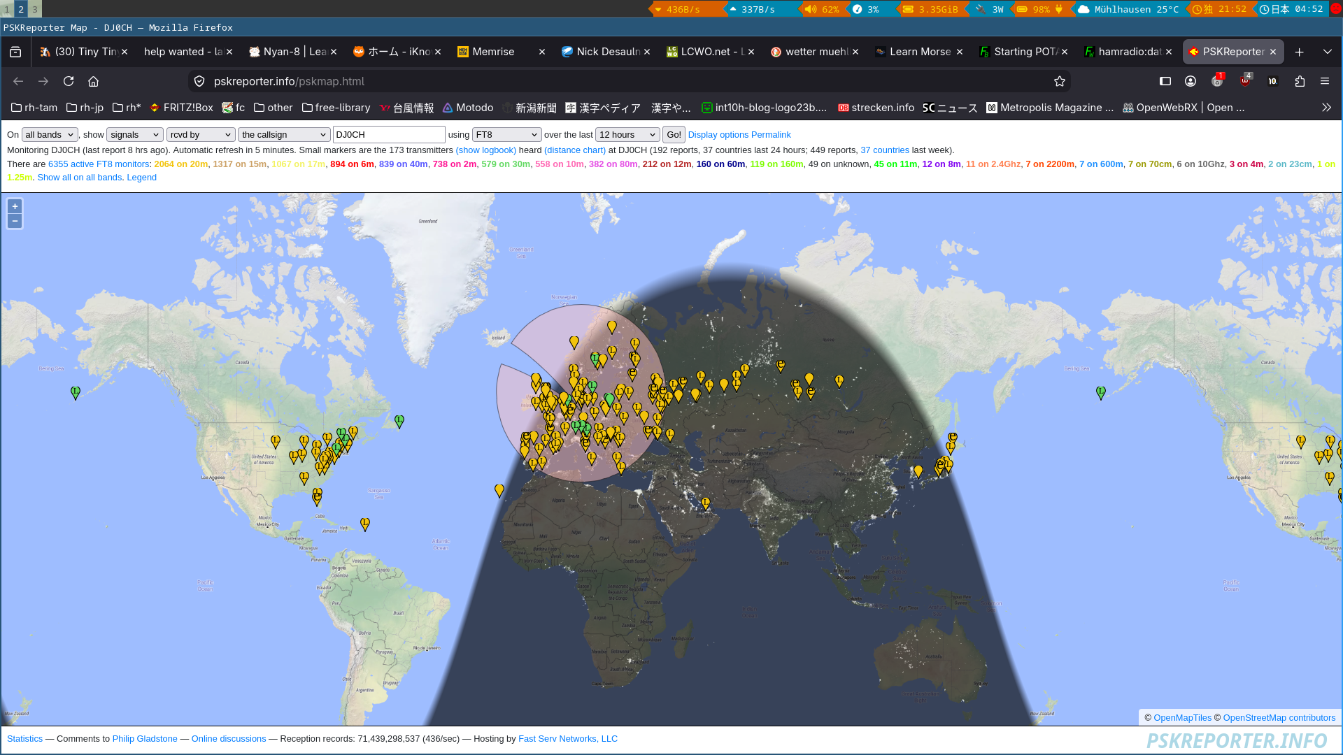 Stations received, via pskreporter